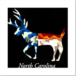 Camo NC Flag Deer Posters and Art